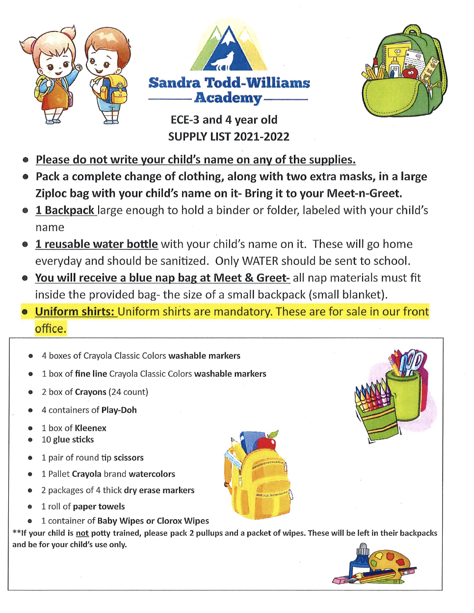 Sandra ToddWilliams Academy » School Supply List
